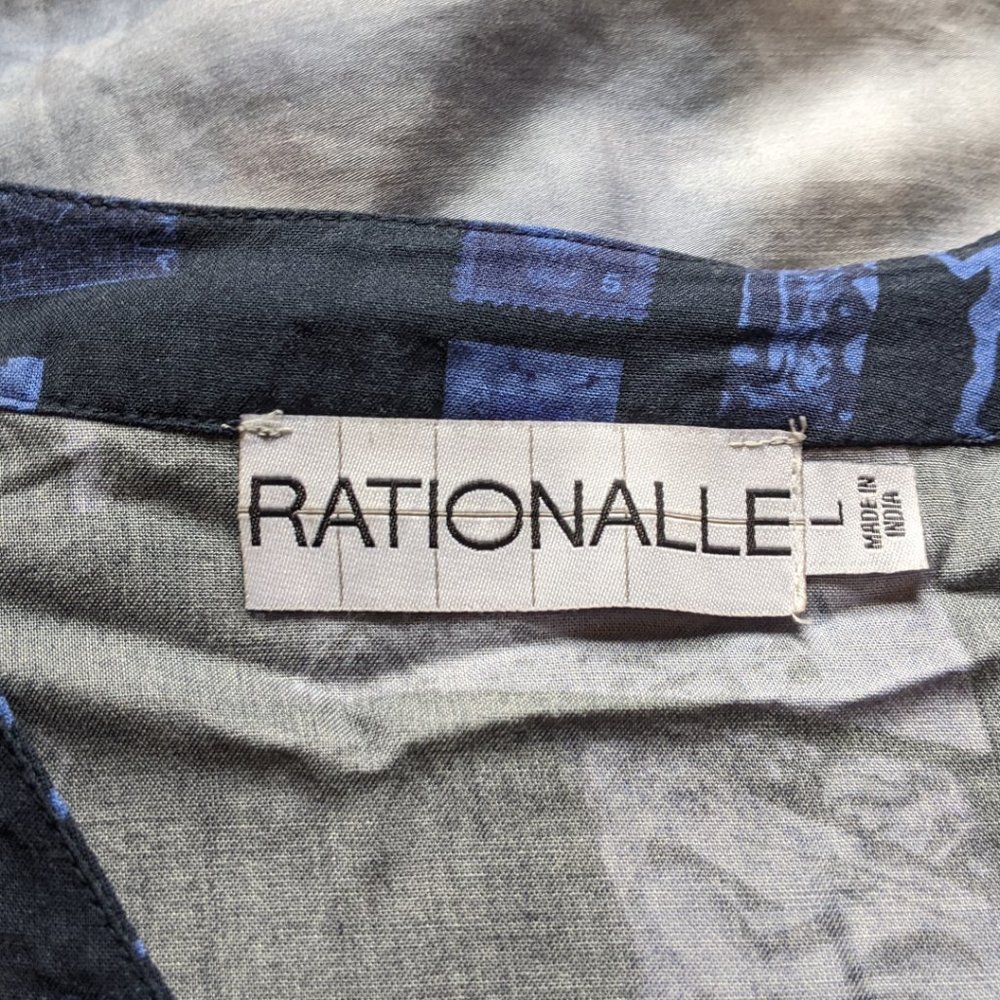 Rationalle Blue Print Button Down Top Sz Large View 3